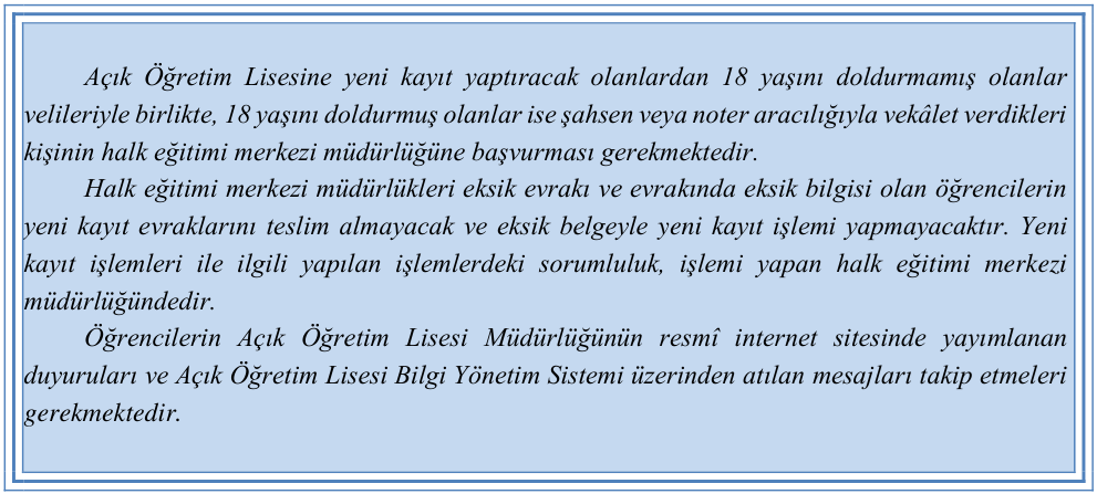 Açık Liseye Kayıt Süreci