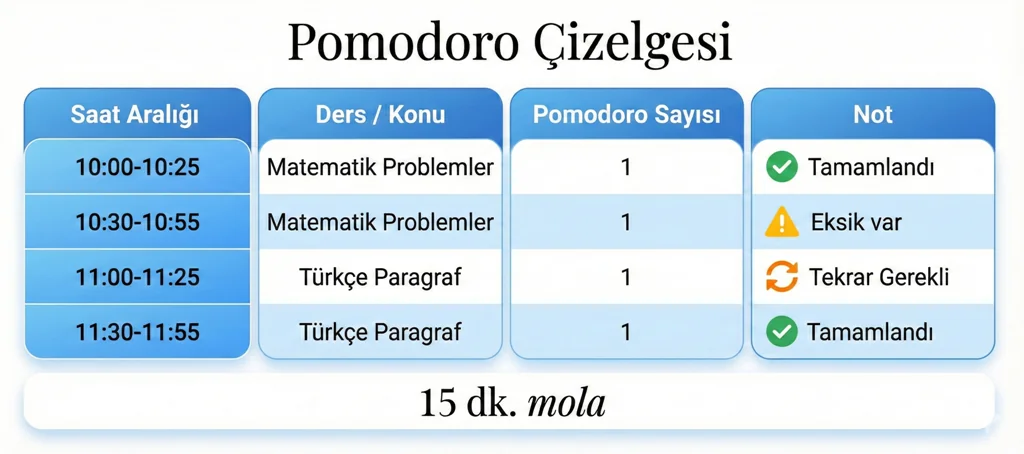 pomodoro çizelgesi