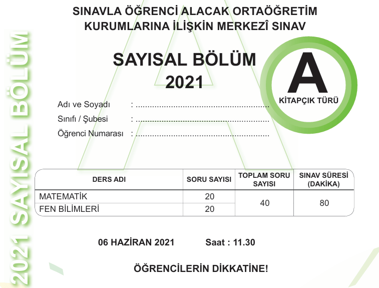 2021 LGS Matematik Soruları PDF